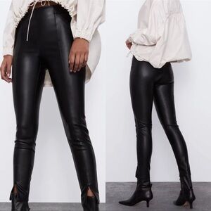 Zara tall black faux leather pants size S